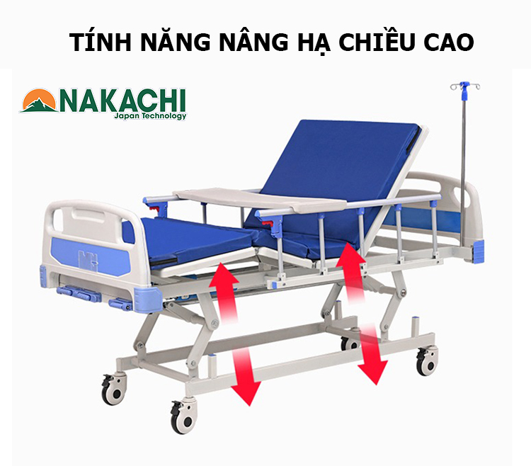Tính năng nâng chiều cao Giường Y Tế 3 Tay Quay Nâng Hạ Nakachi NC-03
